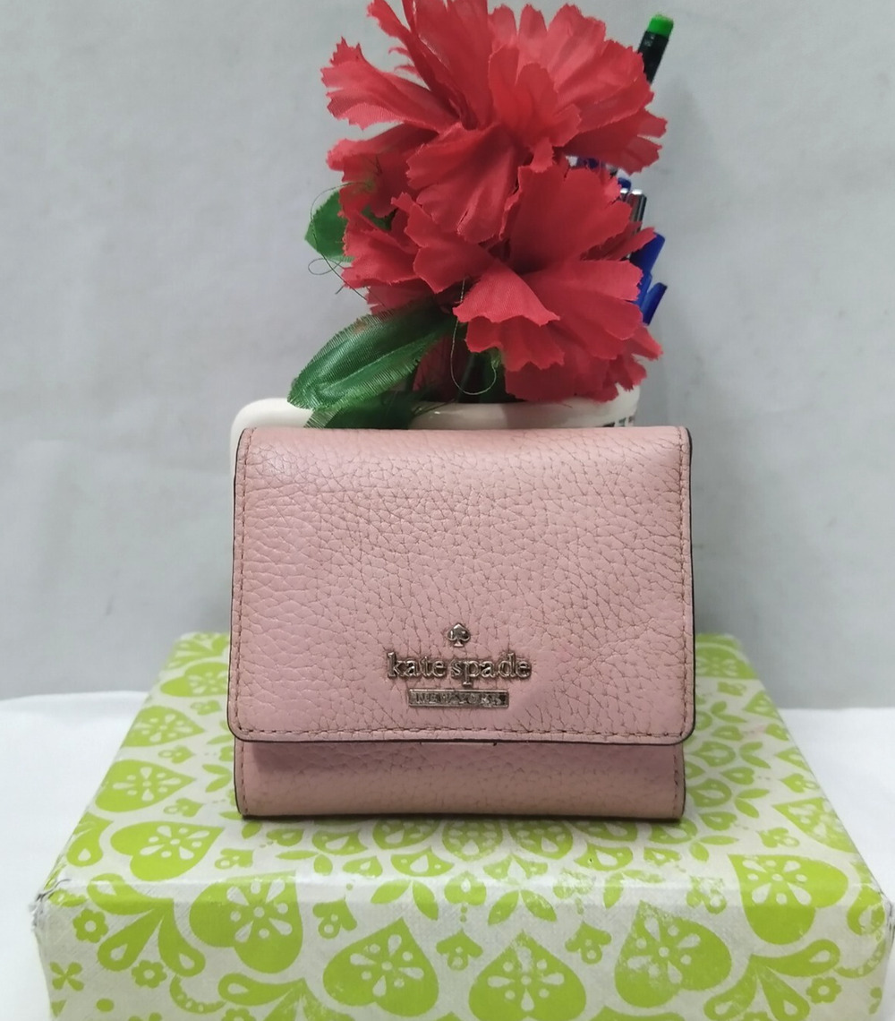 Kate Spade New York Pink Leather Credit Card ID Window Trifold Wallet